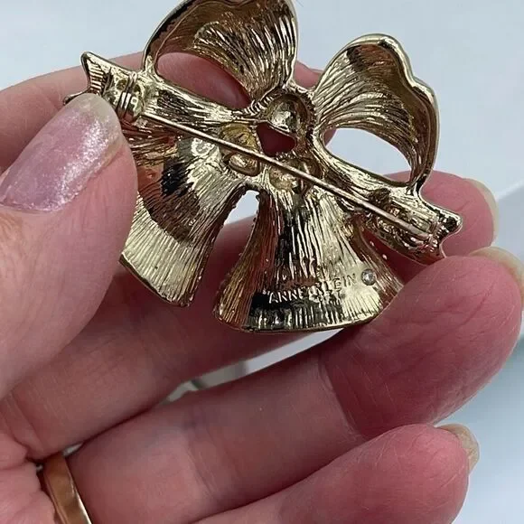 Vintage Anne Klein double bell moving pearls brooch - Picture 5 of 8